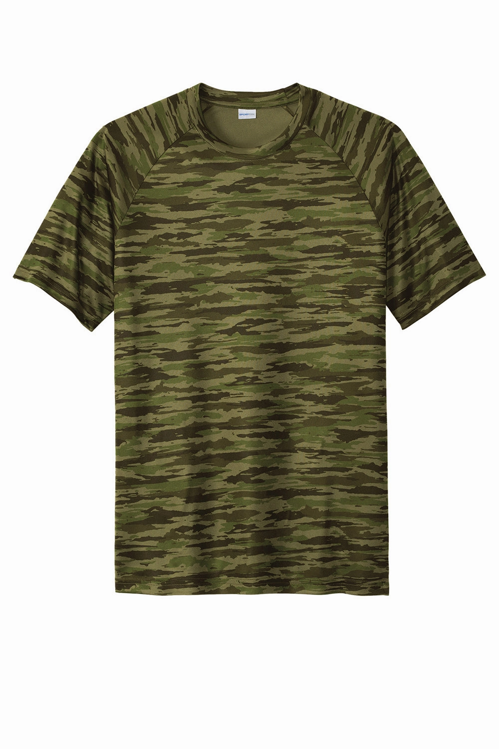 Sport-Tek Mens Drift Camo Moisture Wicking Short Sleeve Crewneck T-Shirt - Olive Drab Green