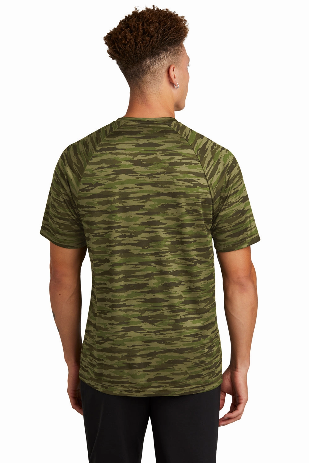 Sport-Tek Mens Drift Camo Moisture Wicking Short Sleeve Crewneck T-Shirt - Olive Drab Green