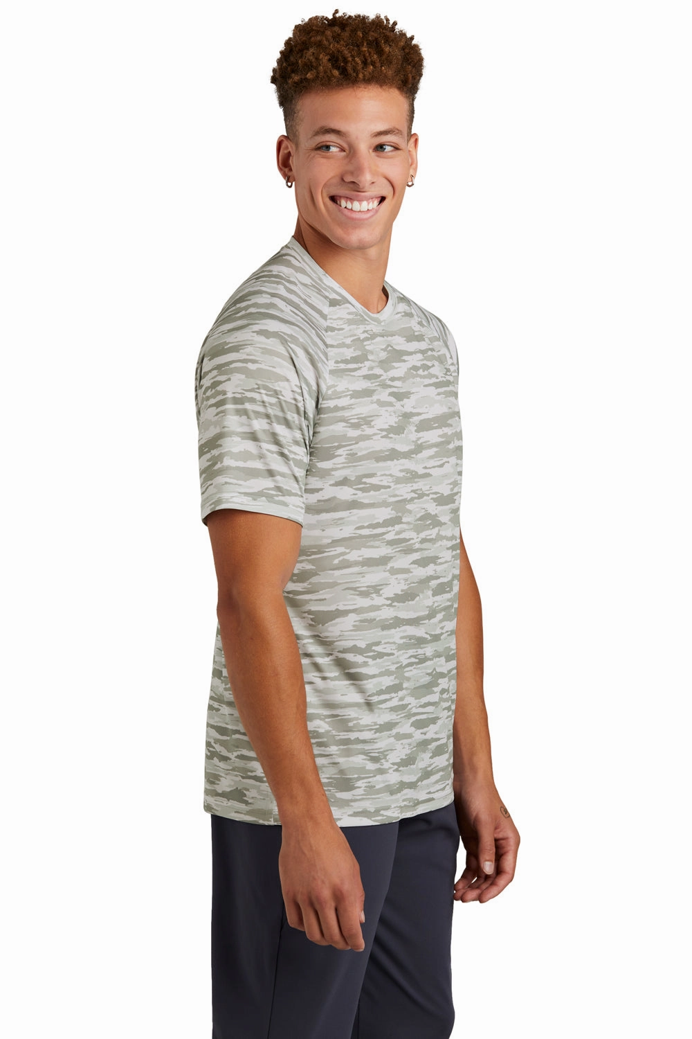 Sport-Tek Mens Drift Camo Moisture Wicking Short Sleeve Crewneck T-Shirt - White