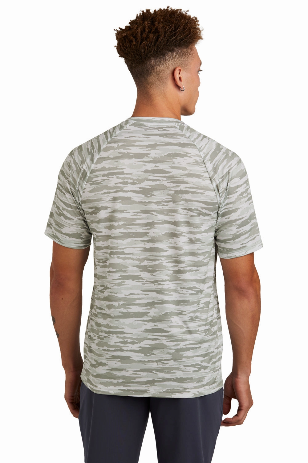 Sport-Tek Mens Drift Camo Moisture Wicking Short Sleeve Crewneck T-Shirt - White