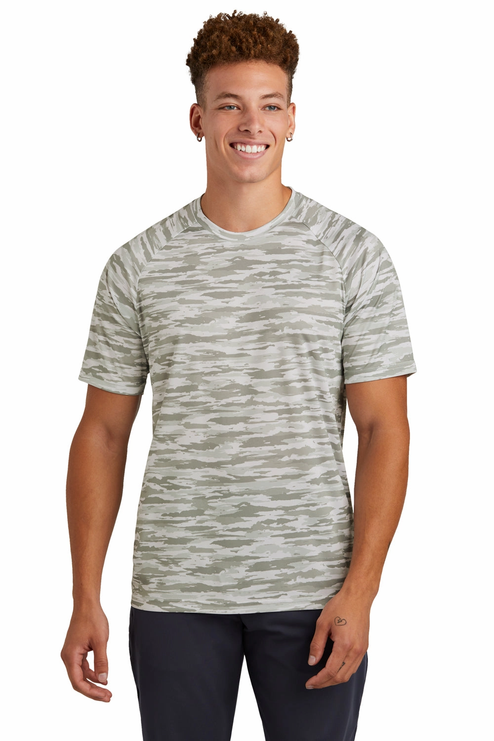 Sport-Tek Mens Drift Camo Moisture Wicking Short Sleeve Crewneck T-Shirt - White