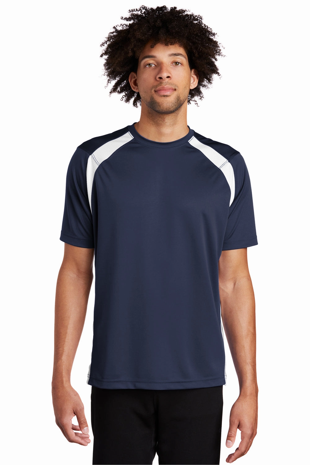 Sport-Tek Mens Dry Zone Moisture Wicking Short Sleeve Crewneck T-Shirt - True Navy Blue/White