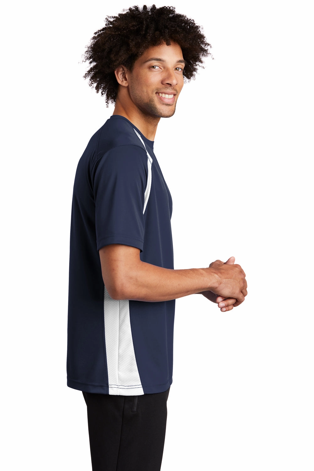 Sport-Tek Mens Dry Zone Moisture Wicking Short Sleeve Crewneck T-Shirt - True Navy Blue/White