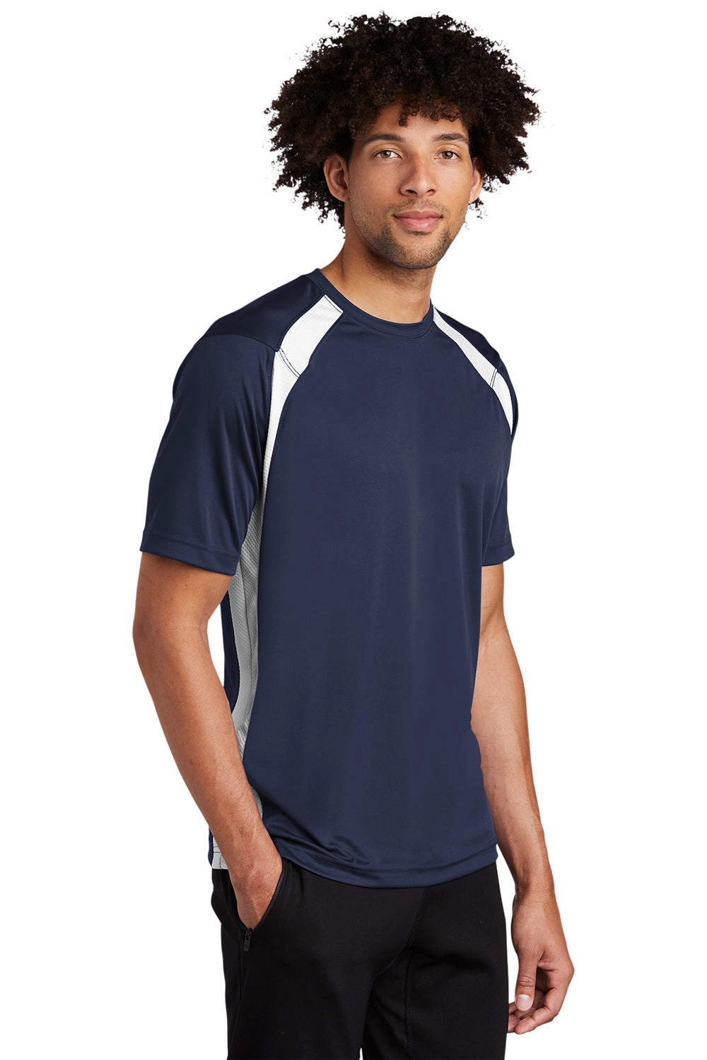 Sport-Tek Mens Dry Zone Moisture Wicking Short Sleeve Crewneck T-Shirt - True Navy Blue/White