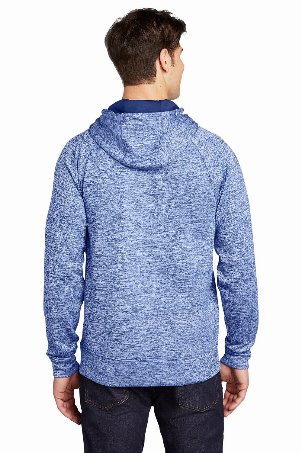 Sport-Tek Mens Electric Heather Moisture Wicking Fleece Hooded Sweatshirt Hoodie w/ Pouch Pocket - True Royal Blue Electric