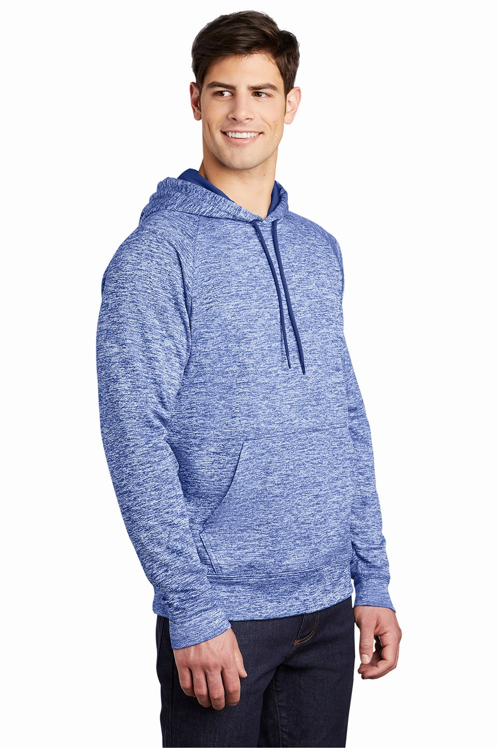 Sport-Tek Mens Electric Heather Moisture Wicking Fleece Hooded Sweatshirt Hoodie w/ Pouch Pocket - True Royal Blue Electric