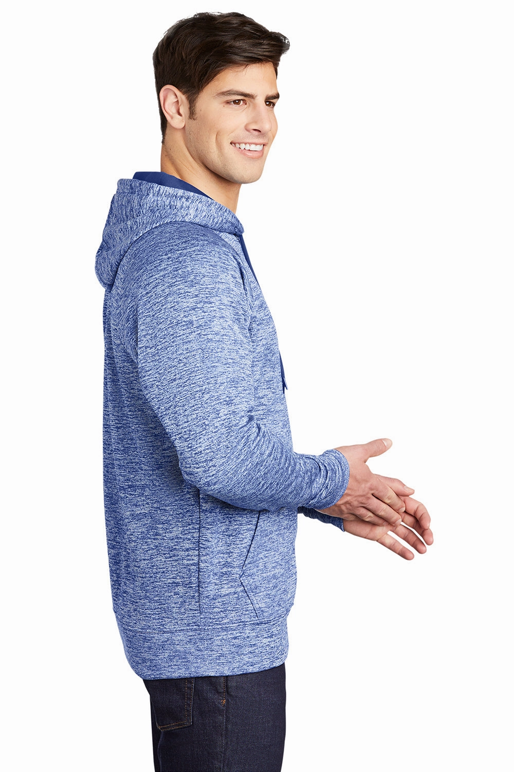 Sport-Tek Mens Electric Heather Moisture Wicking Fleece Hooded Sweatshirt Hoodie w/ Pouch Pocket - True Royal Blue Electric