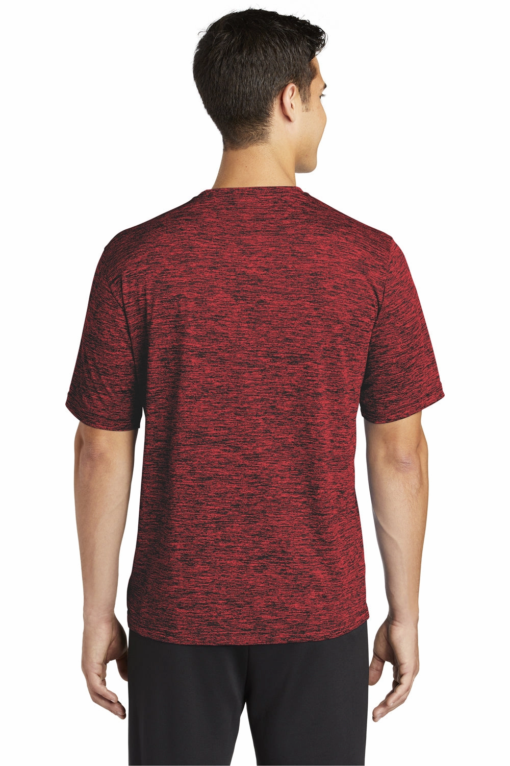 Sport-Tek Mens Electric Heather Moisture Wicking Short Sleeve Crewneck T-Shirt - Deep Red/Black Electric