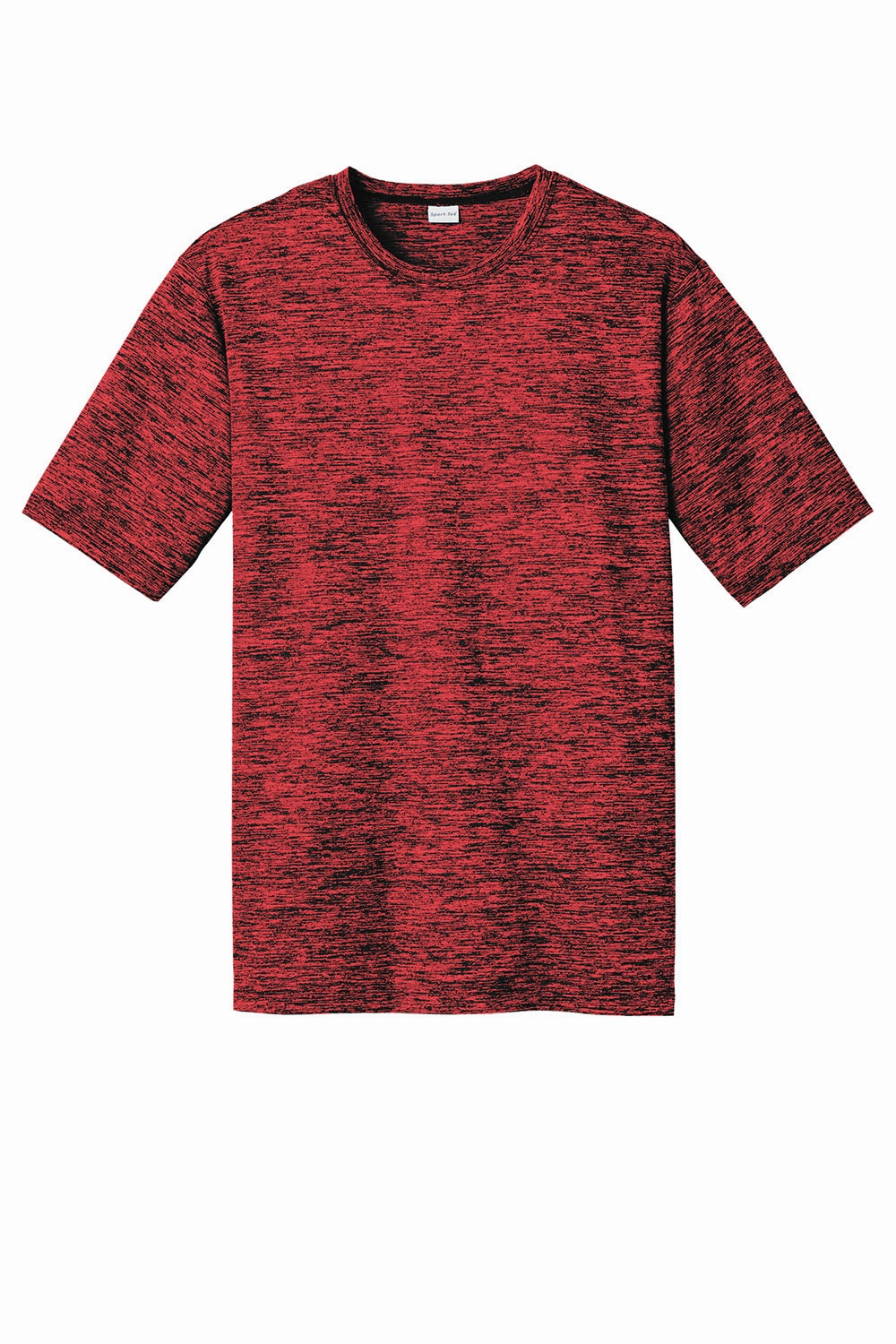 Sport-Tek Mens Electric Heather Moisture Wicking Short Sleeve Crewneck T-Shirt - Deep Red/Black Electric