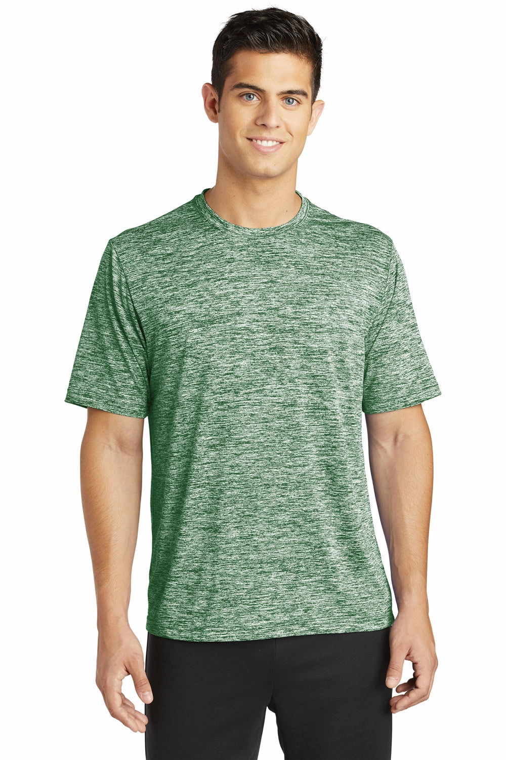 Sport-Tek Mens Electric Heather Moisture Wicking Short Sleeve Crewneck T-Shirt - Forest Green Electric - Closeout