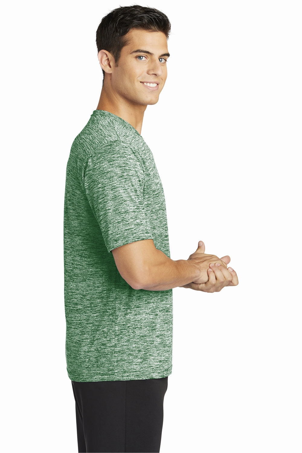 Sport-Tek Mens Electric Heather Moisture Wicking Short Sleeve Crewneck T-Shirt - Forest Green Electric - Closeout