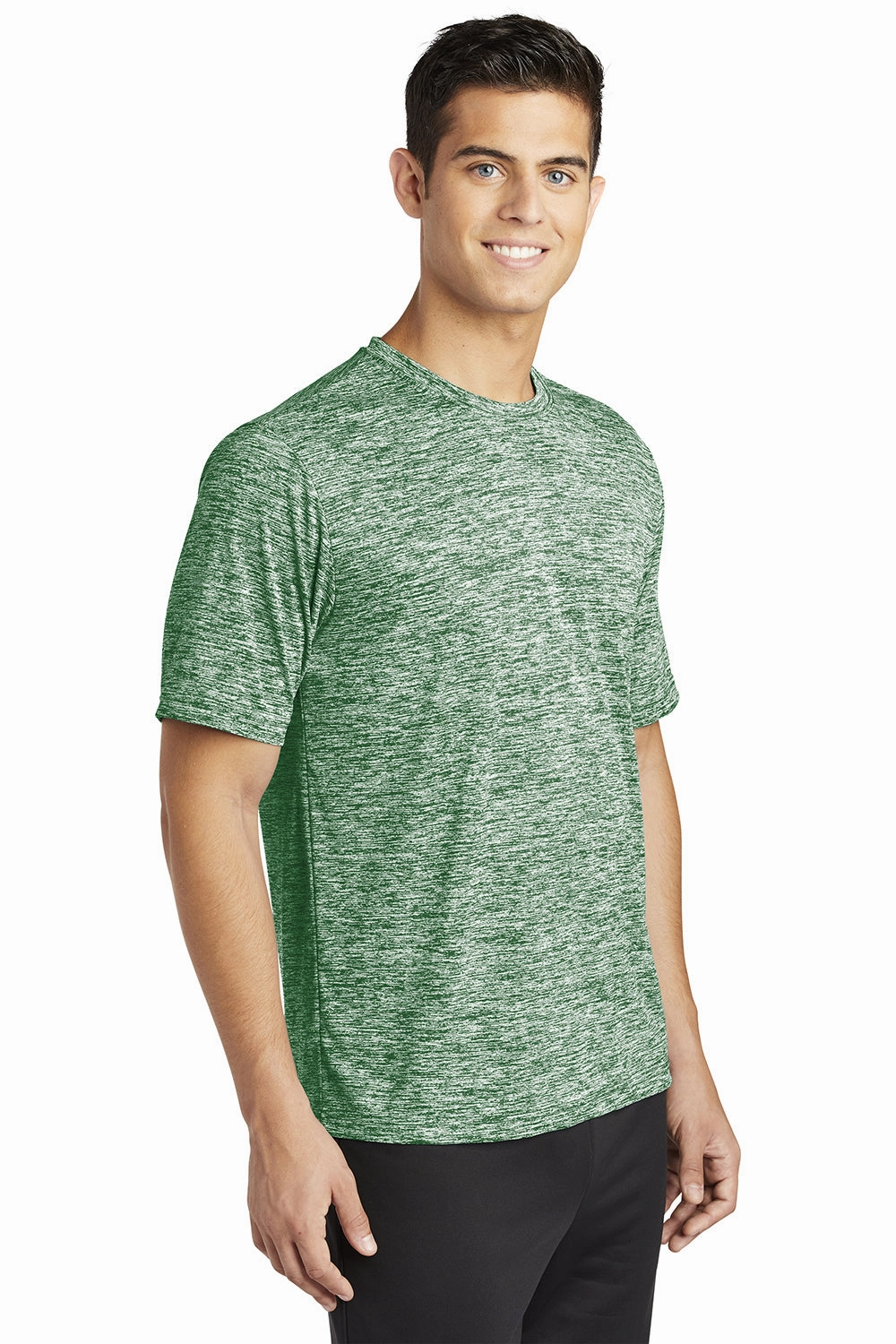 Sport-Tek Mens Electric Heather Moisture Wicking Short Sleeve Crewneck T-Shirt - Forest Green Electric - Closeout