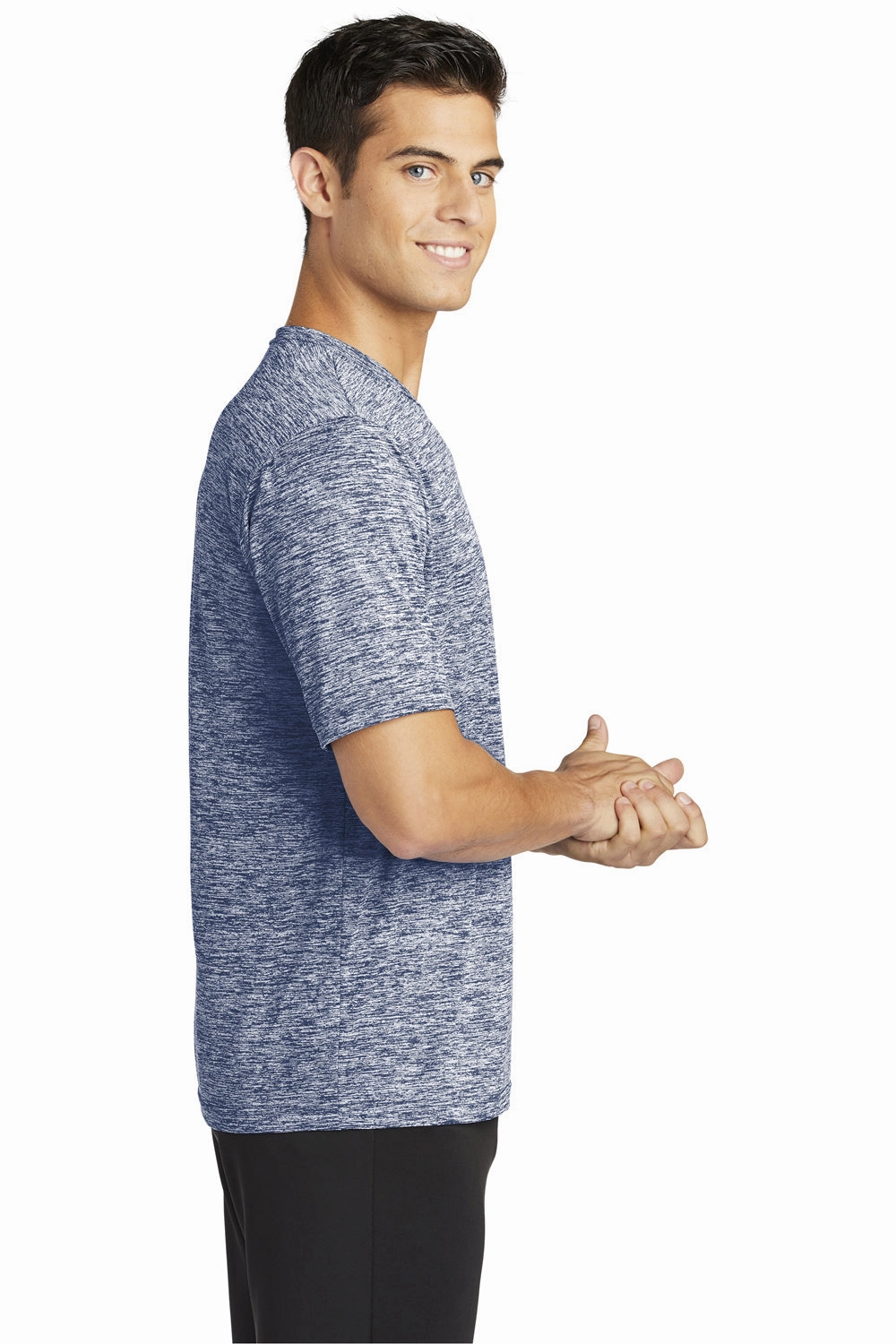 Sport-Tek Mens Electric Heather Moisture Wicking Short Sleeve Crewneck T-Shirt - True Navy Blue Electric