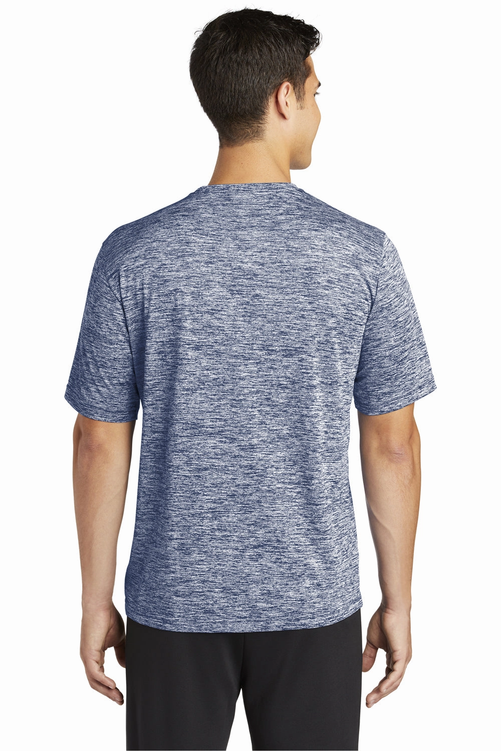 Sport-Tek Mens Electric Heather Moisture Wicking Short Sleeve Crewneck T-Shirt - True Navy Blue Electric