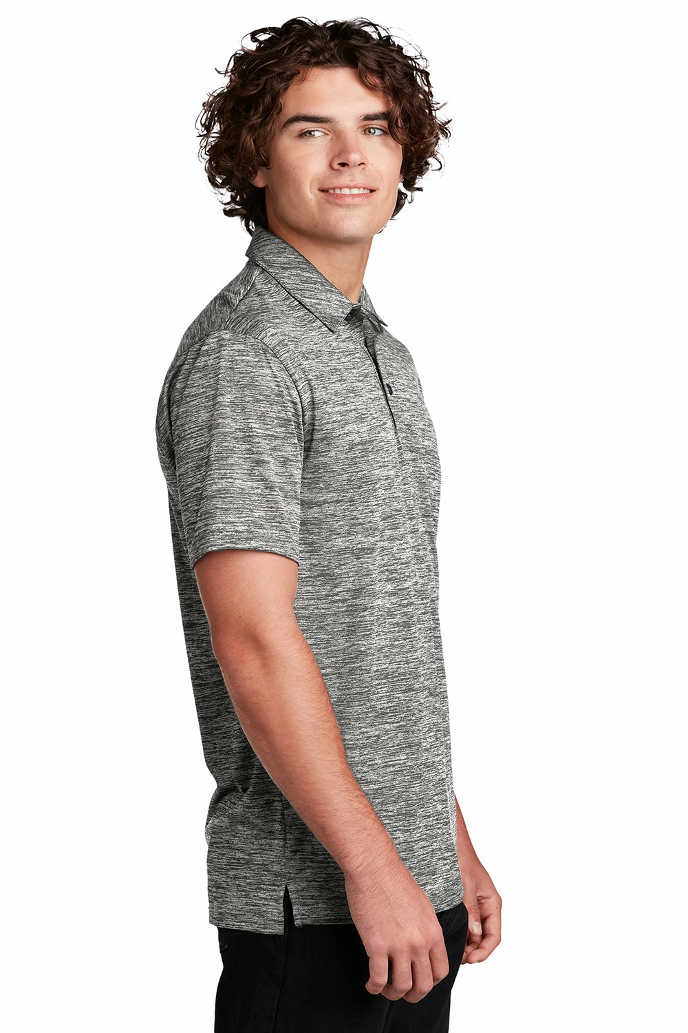 Sport-Tek Mens Electric Heather Moisture Wicking Short Sleeve Polo Shirt - Black Electric