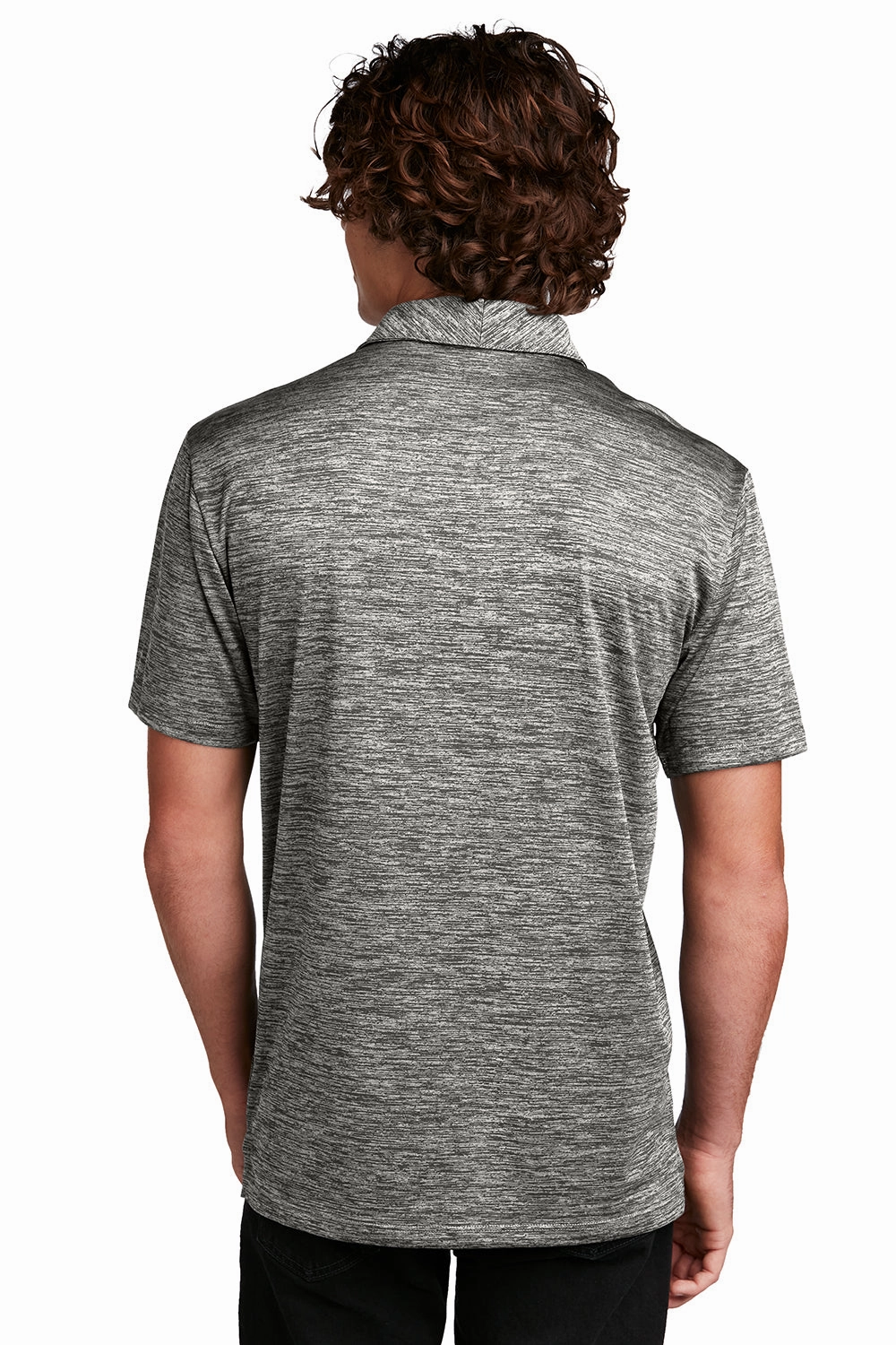 Sport-Tek Mens Electric Heather Moisture Wicking Short Sleeve Polo Shirt - Black Electric