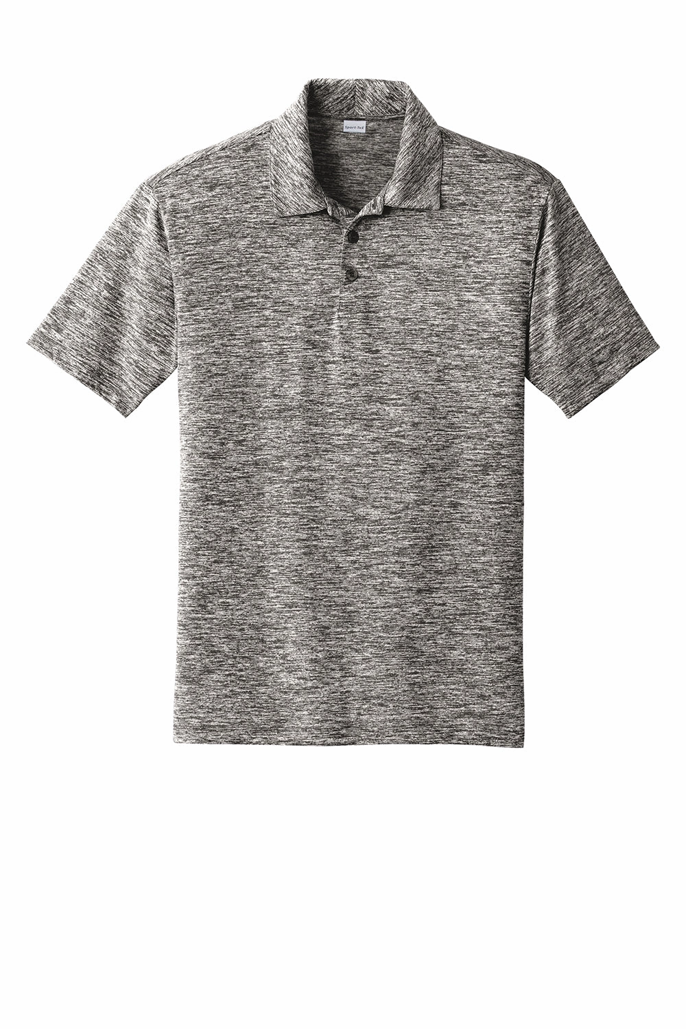 Sport-Tek Mens Electric Heather Moisture Wicking Short Sleeve Polo Shirt - Black Electric