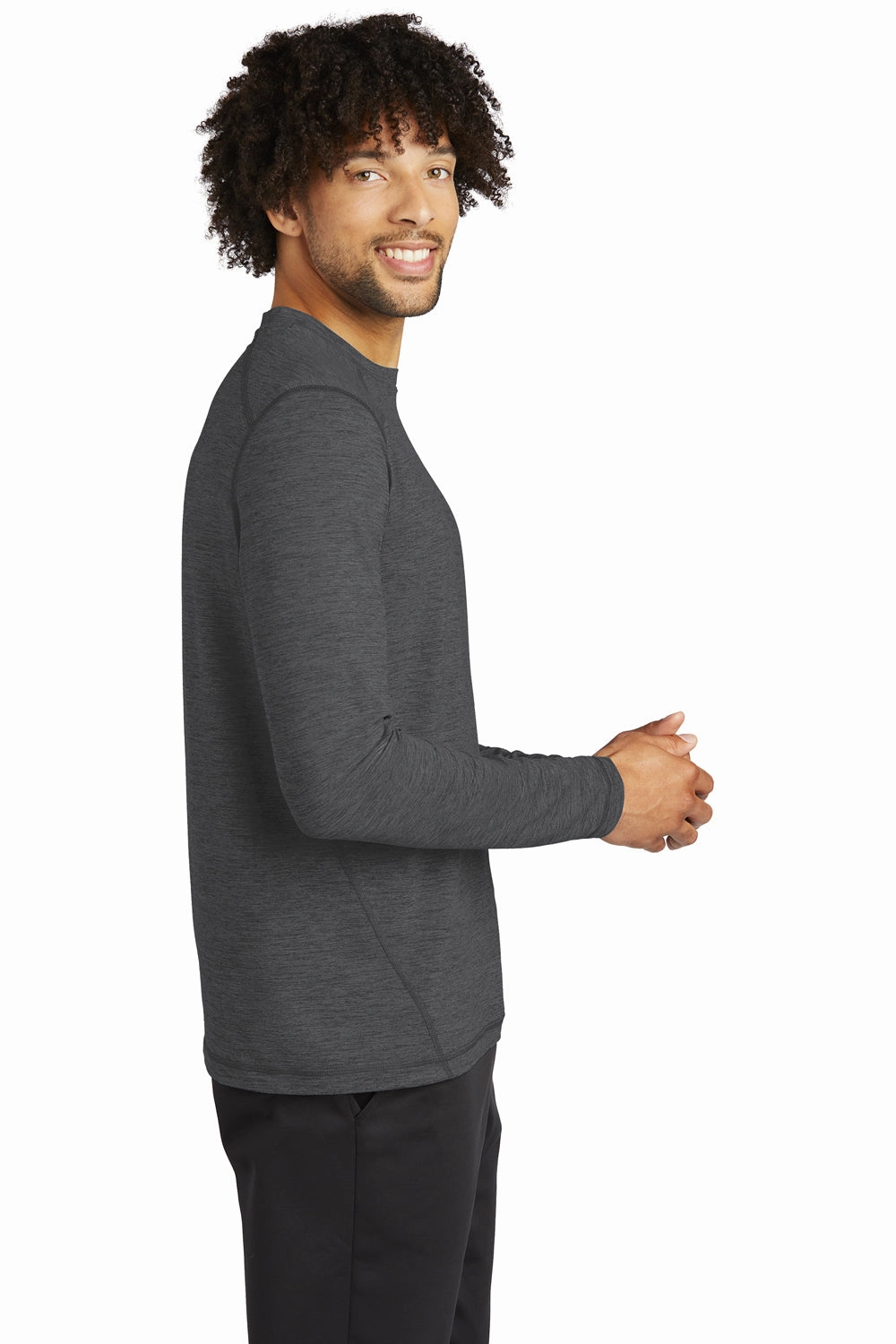 Sport-Tek Mens Exchange 1.5 Long Sleeve Crewneck T-Shirt - Heather Graphite Grey - Closeout