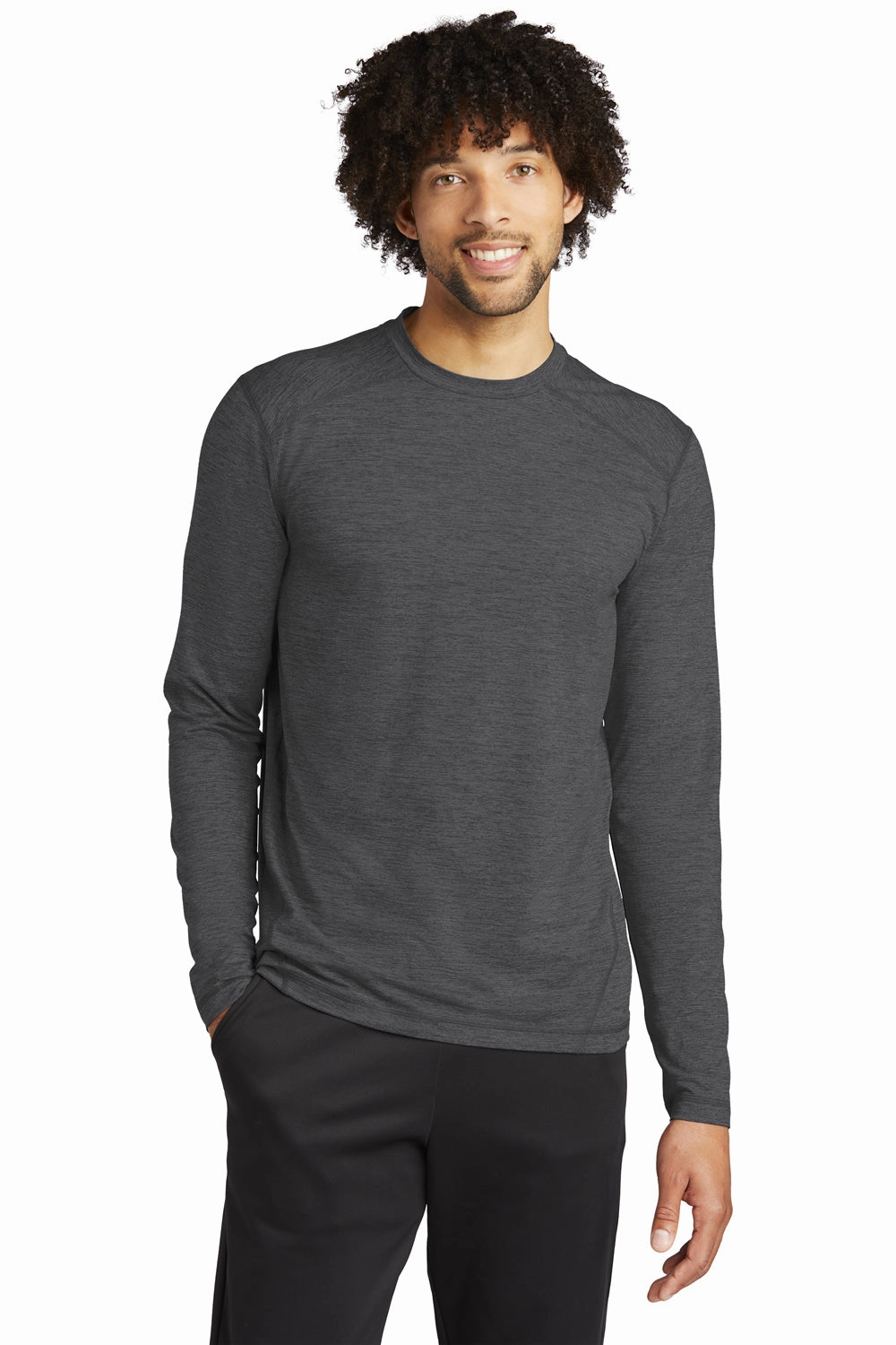 Sport-Tek Mens Exchange 1.5 Long Sleeve Crewneck T-Shirt - Heather Graphite Grey - Closeout