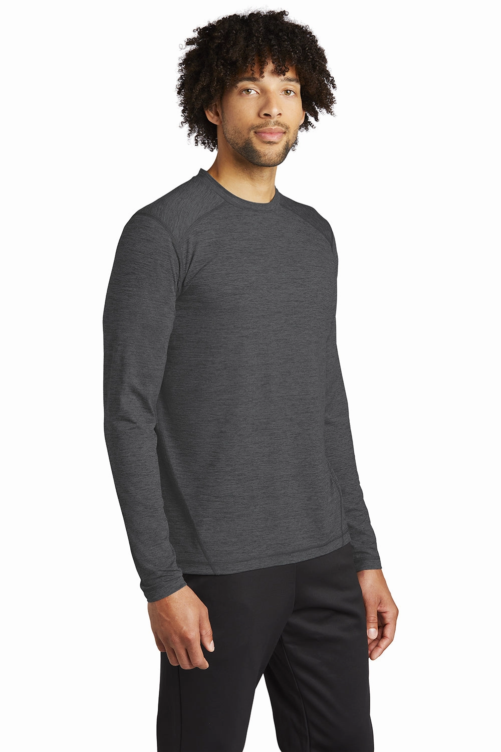 Sport-Tek Mens Exchange 1.5 Long Sleeve Crewneck T-Shirt - Heather Graphite Grey - Closeout