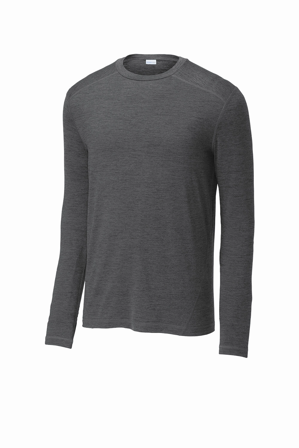 Sport-Tek Mens Exchange 1.5 Long Sleeve Crewneck T-Shirt - Heather Graphite Grey - Closeout