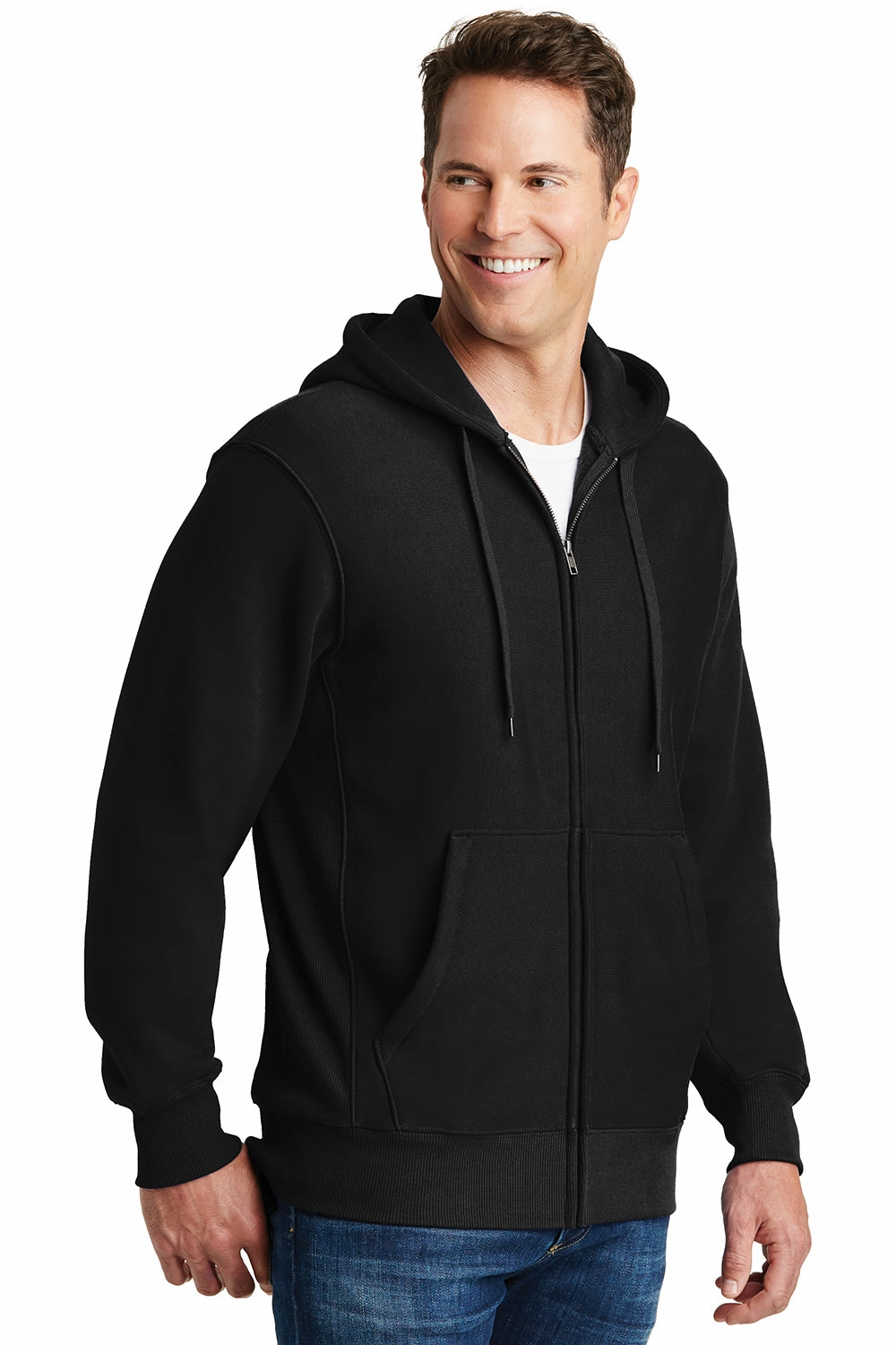 Sport-Tek Mens Fleece Full Zip Hooded Sweatshirt Hoodie w/ Pockets - Black