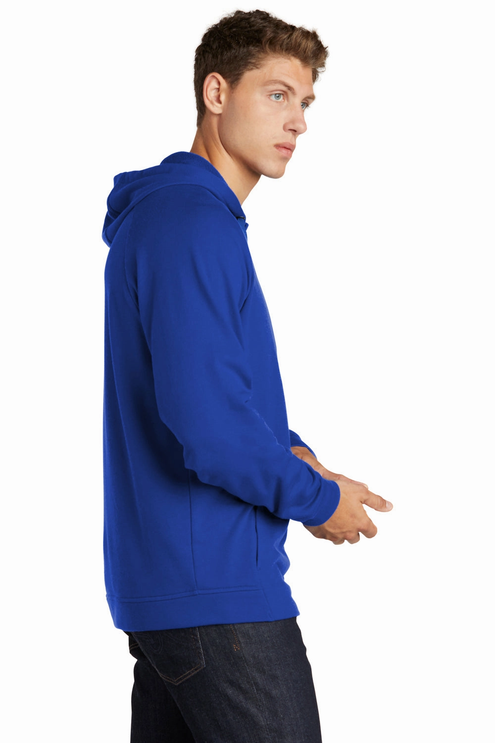 Sport-Tek Mens French Terry Hooded Sweatshirt Hoodie w/ Pouch Pocket - True Royal Blue - Closeout
