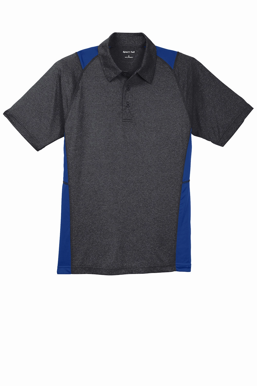Sport-Tek Mens Heather Contender Moisture Wicking Short Sleeve Polo Shirt - Heather Graphite Grey/True Royal Blue - Closeout