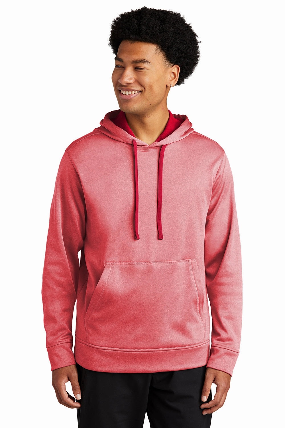 Sport-Tek Mens Heather Sport-Wick Moisture Wicking Fleece Hooded Sweatshirt Hoodie w/ Pouch Pocket - Heather Deep Red - Closeout
