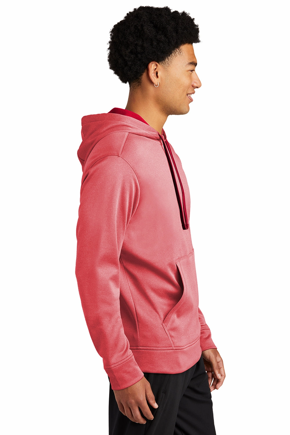 Sport-Tek Mens Heather Sport-Wick Moisture Wicking Fleece Hooded Sweatshirt Hoodie w/ Pouch Pocket - Heather Deep Red - Closeout