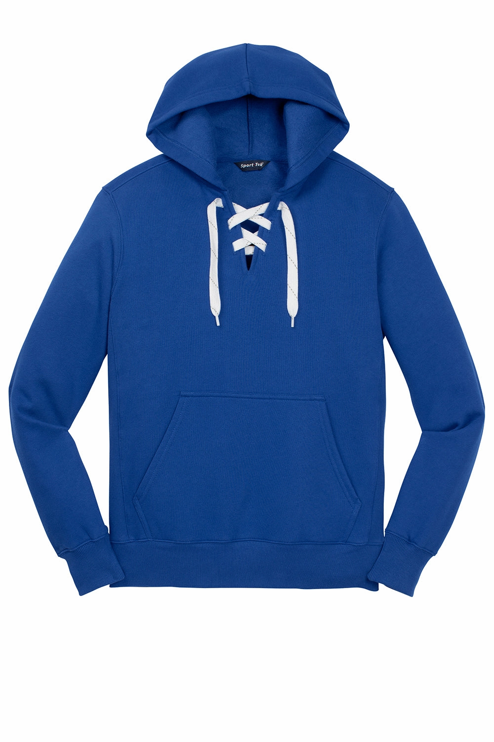 Sport-Tek Mens Lace Up Fleece Hooded Sweatshirt Hoodie w/ Pouch Pocket - True Royal Blue