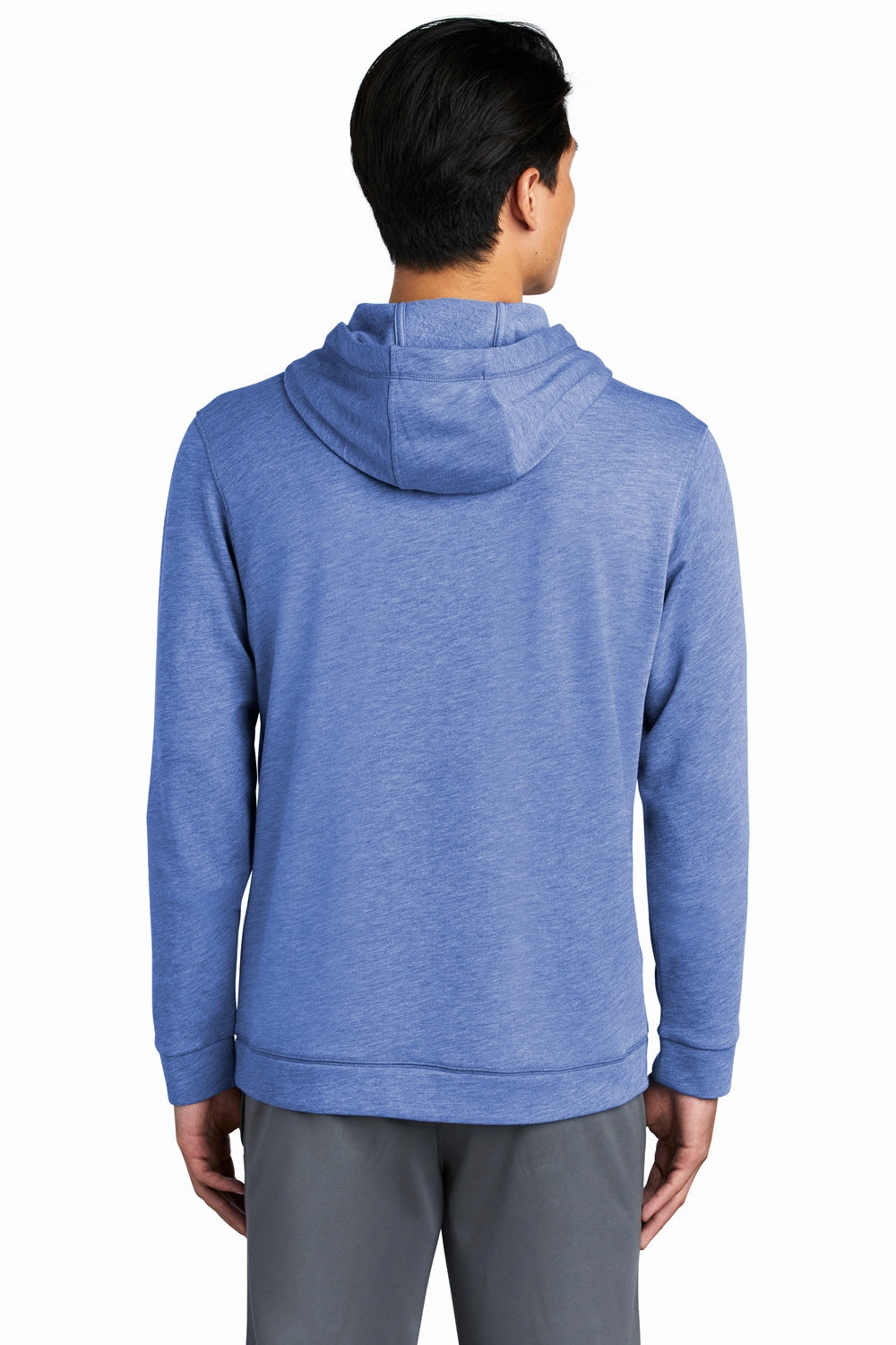 Sport-Tek Mens Moisture Wicking Fleece Hooded Sweatshirt Hoodie w/ Pouch Pocket - Heather True Royal Blue - Closeout