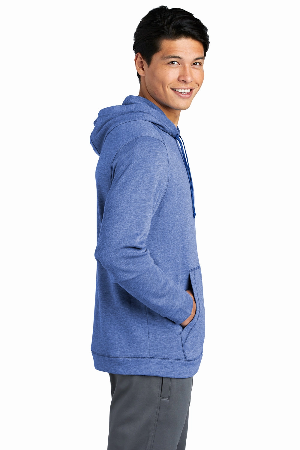 Sport-Tek Mens Moisture Wicking Fleece Hooded Sweatshirt Hoodie w/ Pouch Pocket - Heather True Royal Blue - Closeout