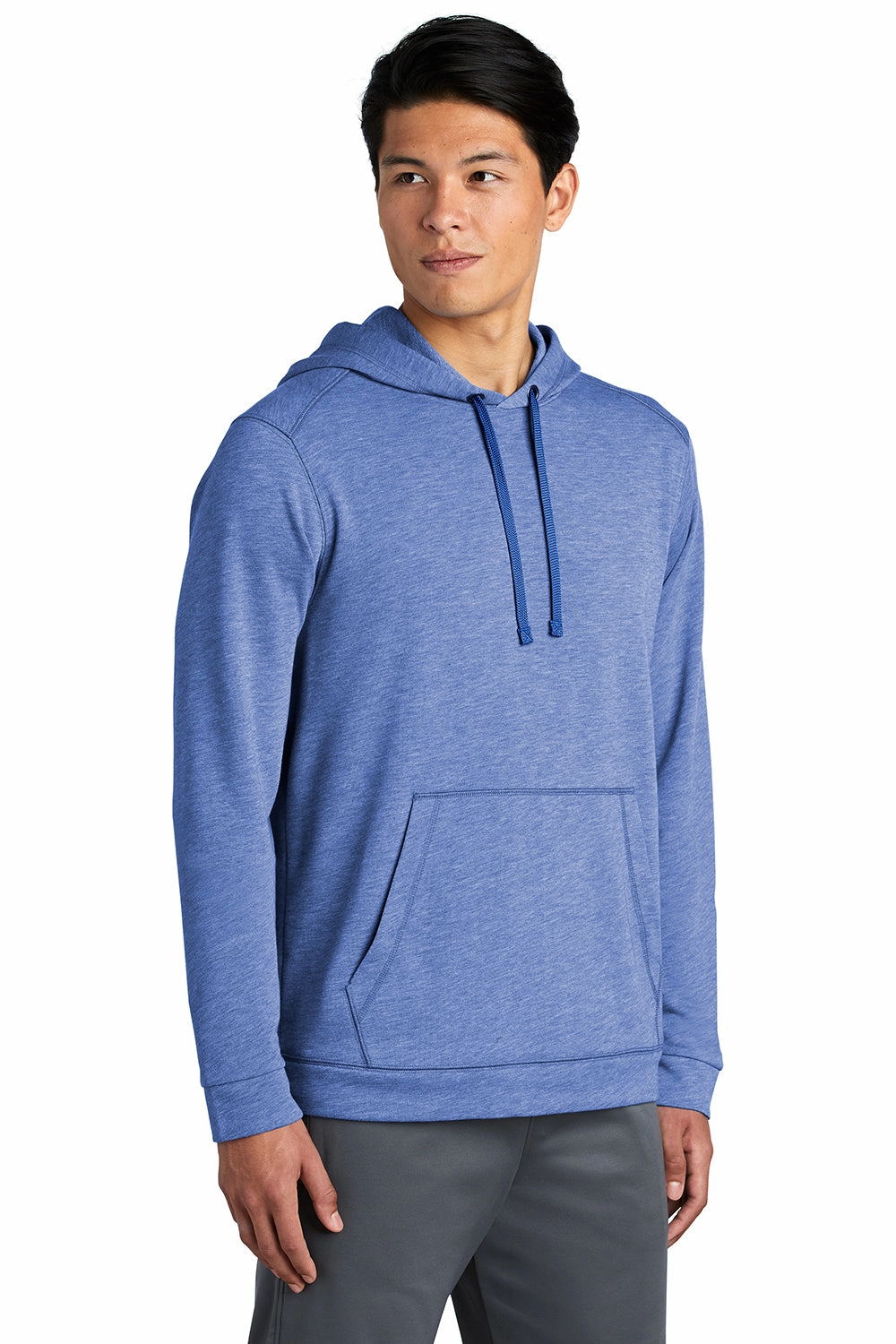 Sport-Tek Mens Moisture Wicking Fleece Hooded Sweatshirt Hoodie w/ Pouch Pocket - Heather True Royal Blue - Closeout