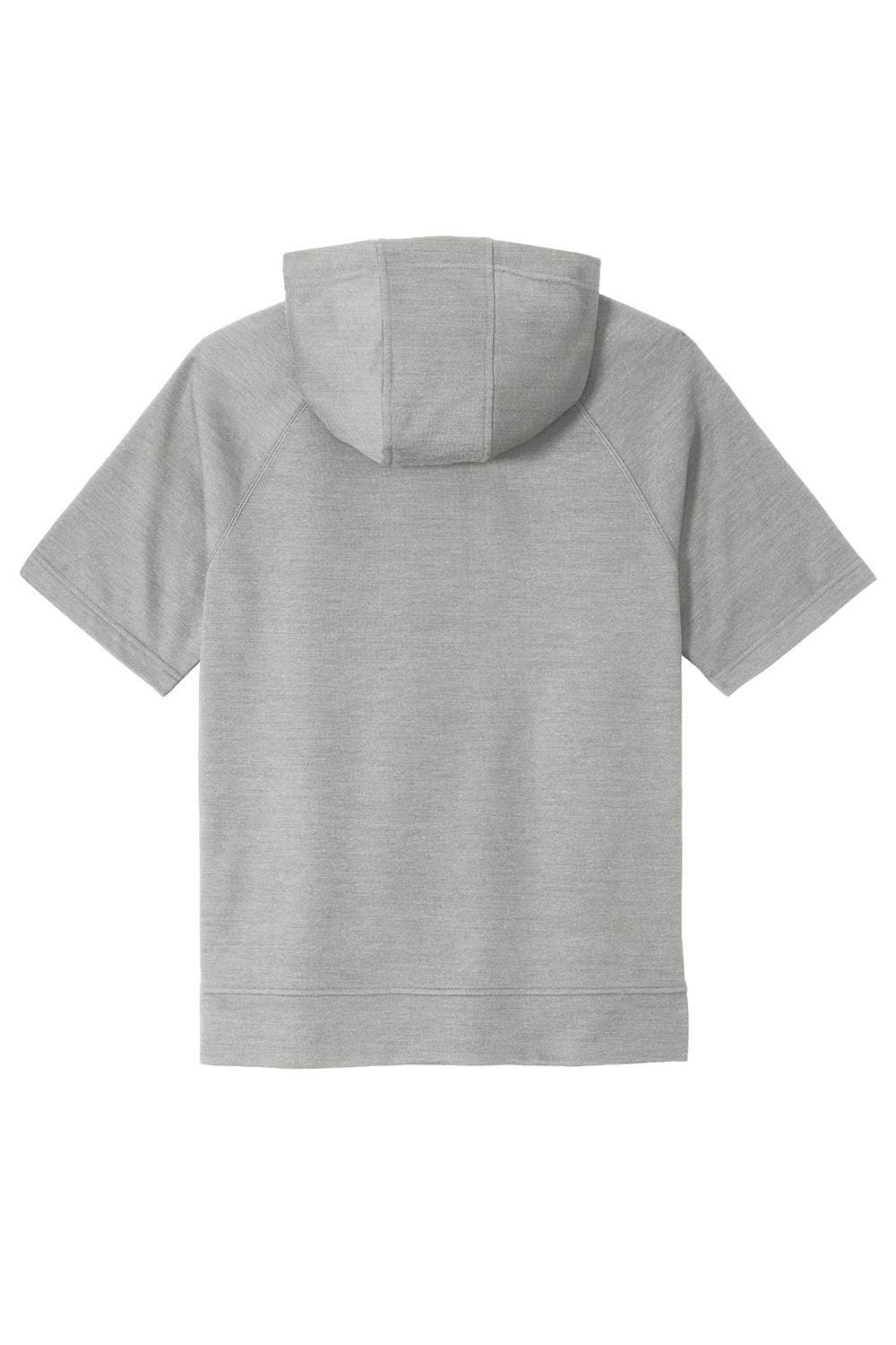 Sport-Tek Mens Moisture Wicking Fleece Short Sleeve Hooded Sweatshirt Hoodie w/ Pouch Pocket - Heather Light Grey - Closeout