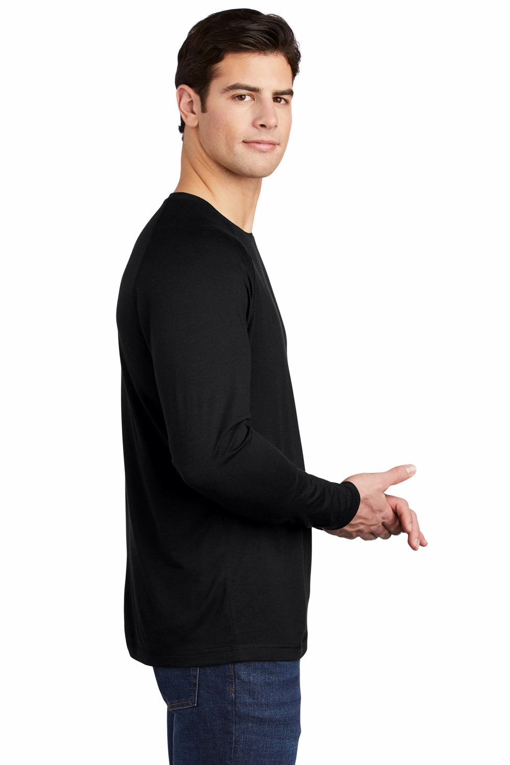 Sport-Tek Mens Moisture Wicking Long Sleeve Crewneck T-Shirt - Black