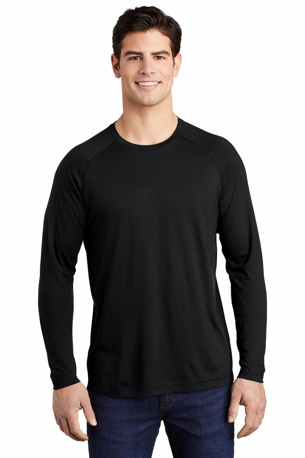 Sport-Tek Mens Moisture Wicking Long Sleeve Crewneck T-Shirt - Black