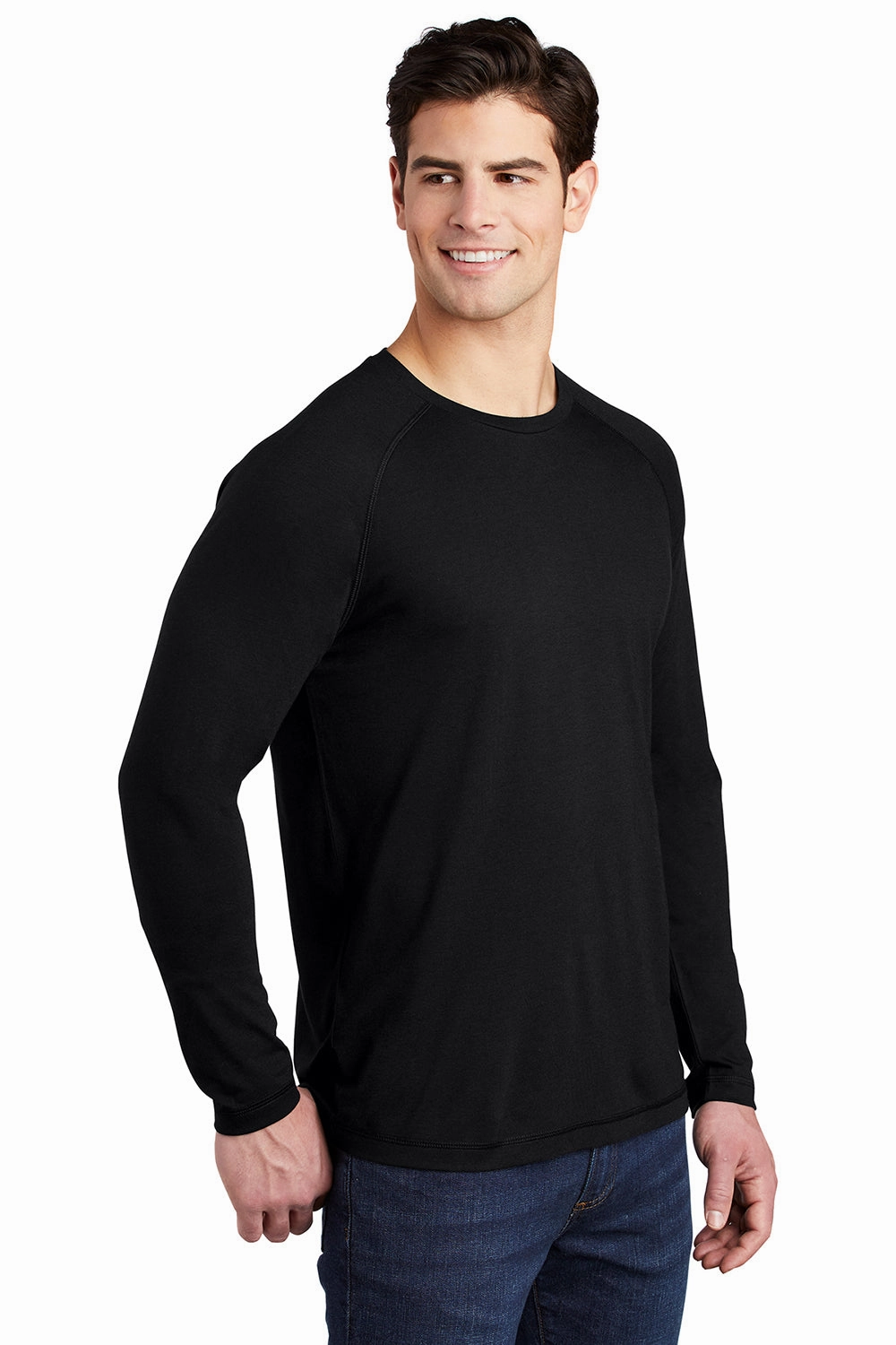 Sport-Tek Mens Moisture Wicking Long Sleeve Crewneck T-Shirt - Black