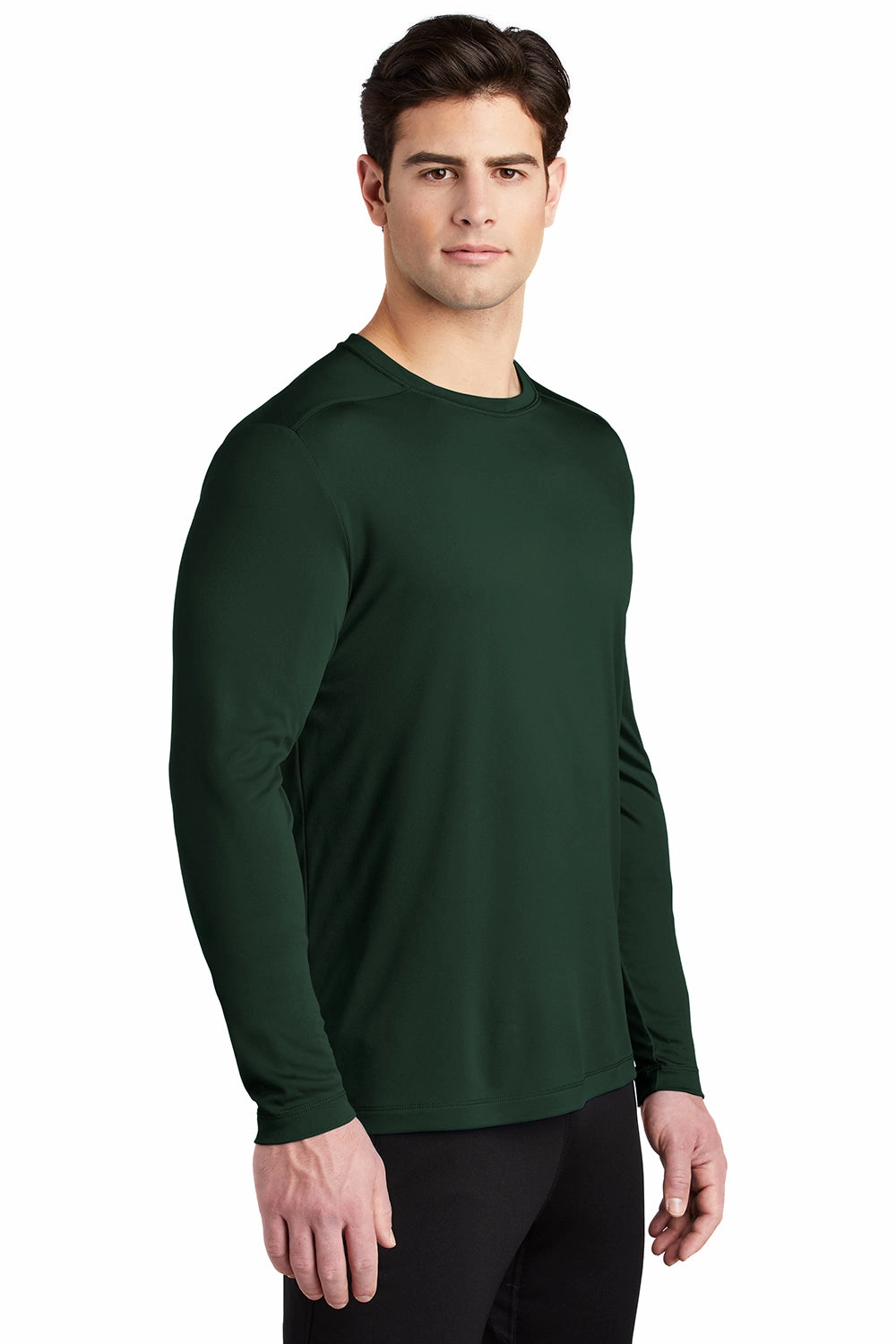 Sport-Tek Mens Moisture Wicking Long Sleeve Crewneck T-Shirt - Forest Green