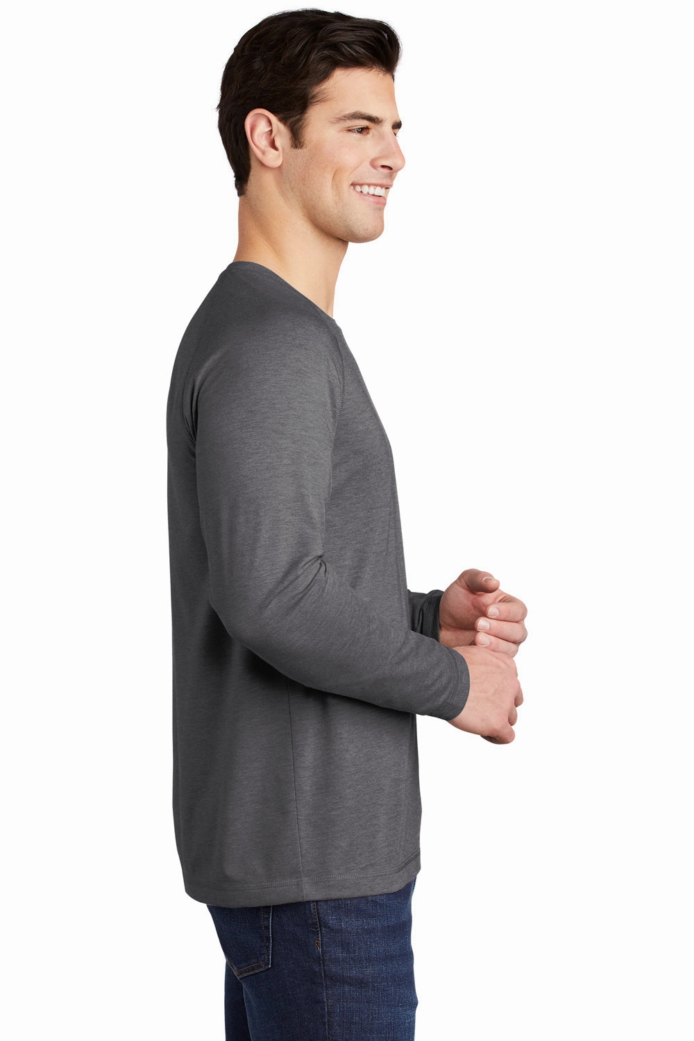 Sport-Tek Mens Moisture Wicking Long Sleeve Crewneck T-Shirt - Heather Dark Grey