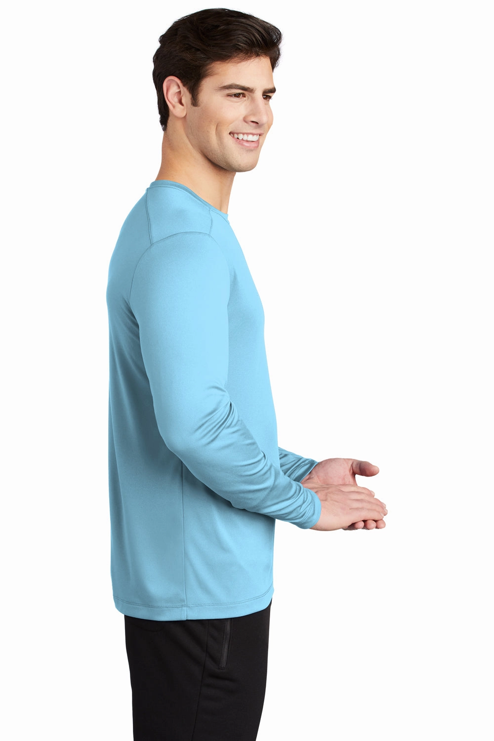 Sport-Tek Mens Moisture Wicking Long Sleeve Crewneck T-Shirt - Light Blue