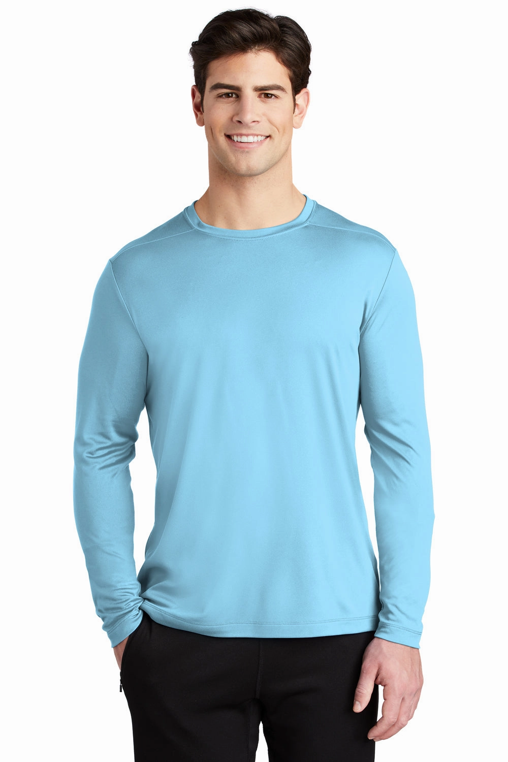 Sport-Tek Mens Moisture Wicking Long Sleeve Crewneck T-Shirt - Light Blue