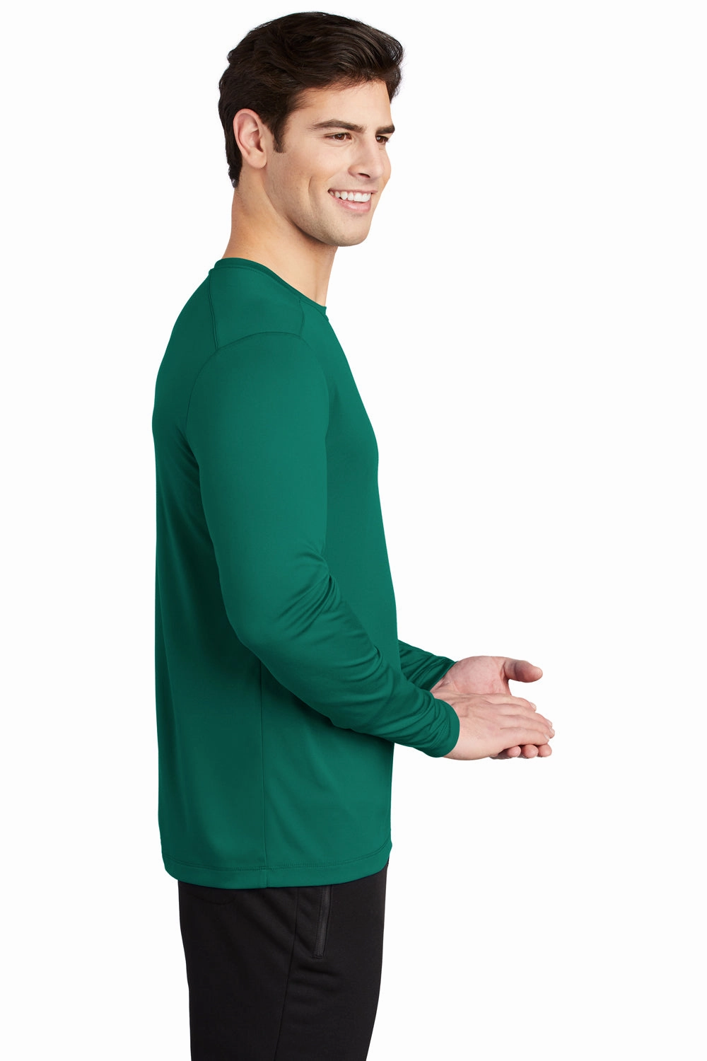Sport-Tek Mens Moisture Wicking Long Sleeve Crewneck T-Shirt - Marine Green - Closeout