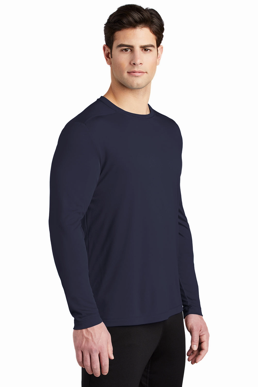 Sport-Tek Mens Moisture Wicking Long Sleeve Crewneck T-Shirt - True Navy Blue