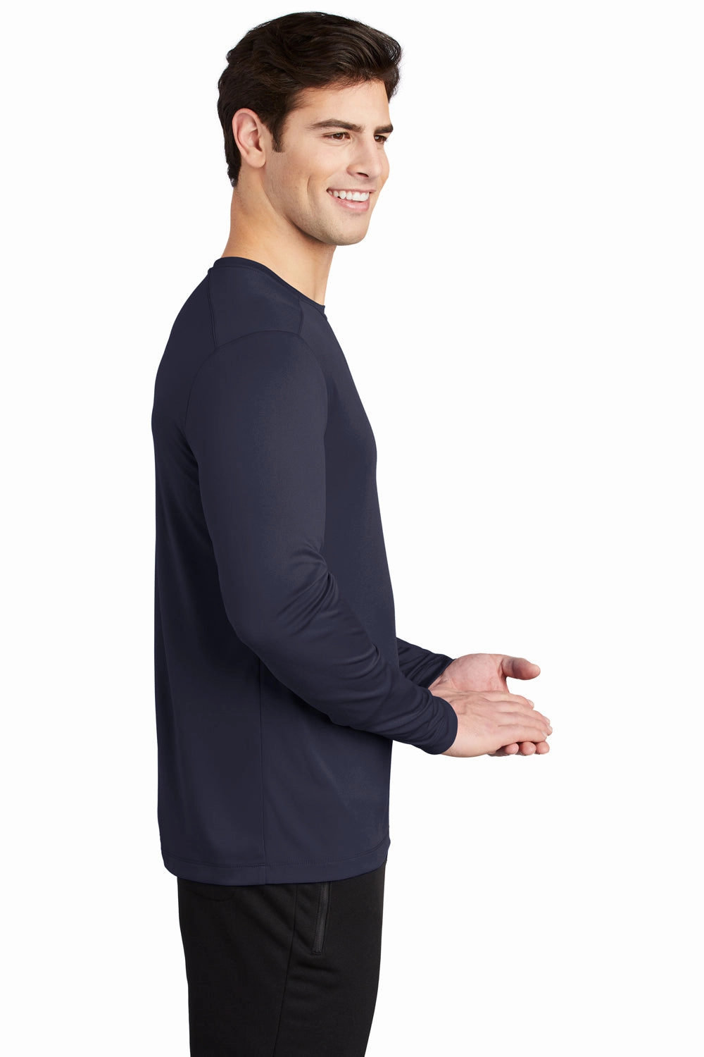 Sport-Tek Mens Moisture Wicking Long Sleeve Crewneck T-Shirt - True Navy Blue