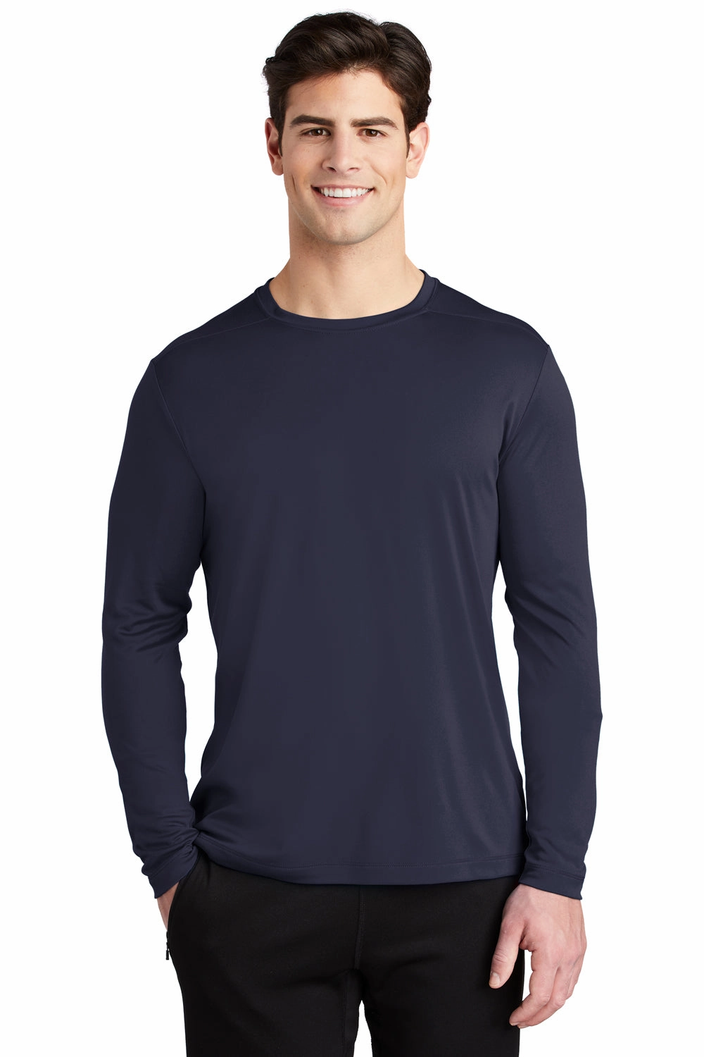 Sport-Tek Mens Moisture Wicking Long Sleeve Crewneck T-Shirt - True Navy Blue