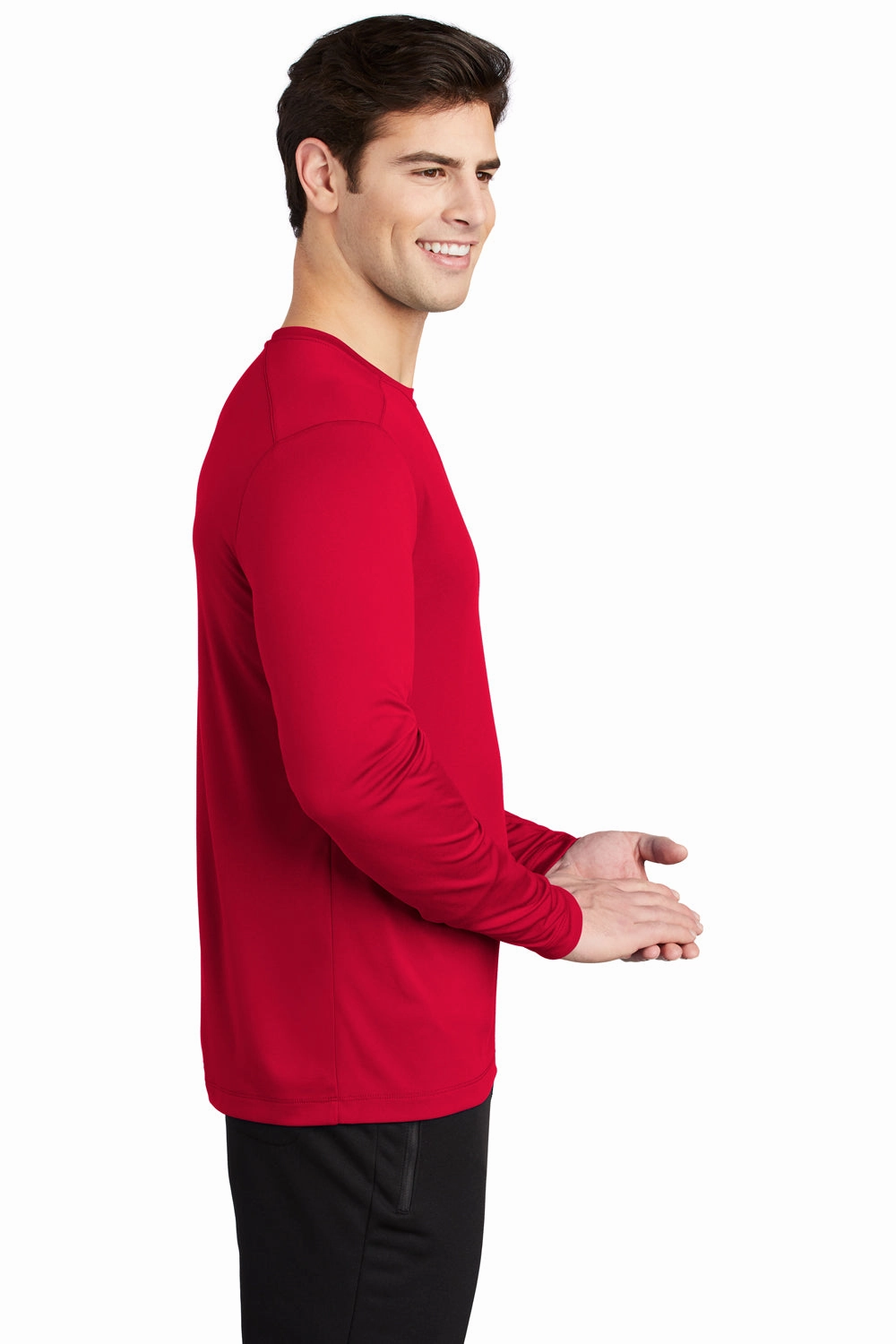 Sport-Tek Mens Moisture Wicking Long Sleeve Crewneck T-Shirt - True Red
