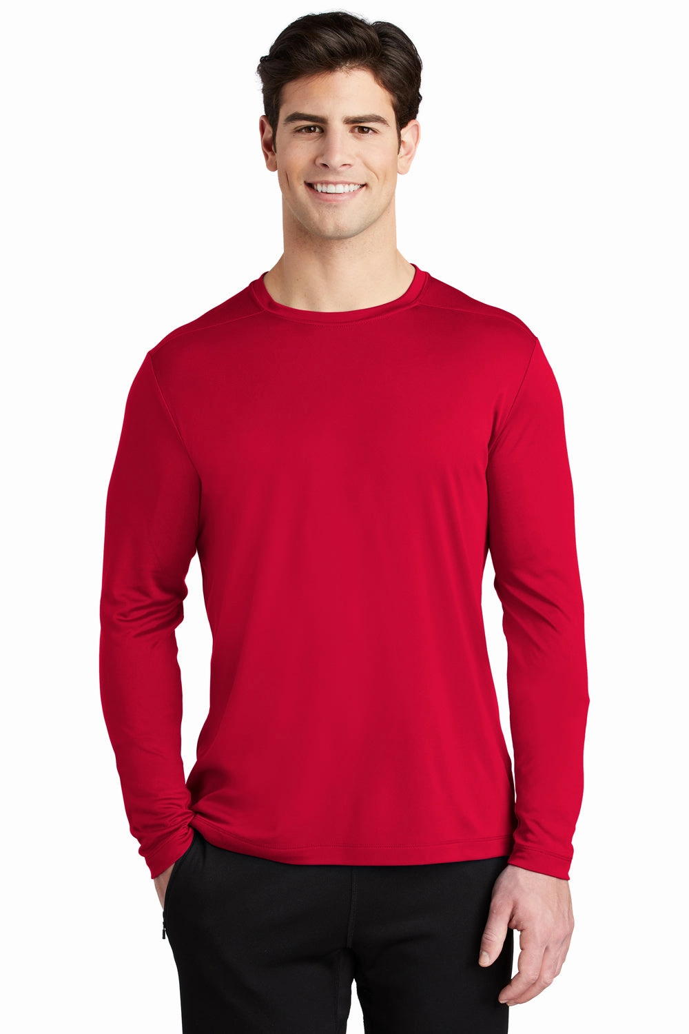 Sport-Tek Mens Moisture Wicking Long Sleeve Crewneck T-Shirt - True Red