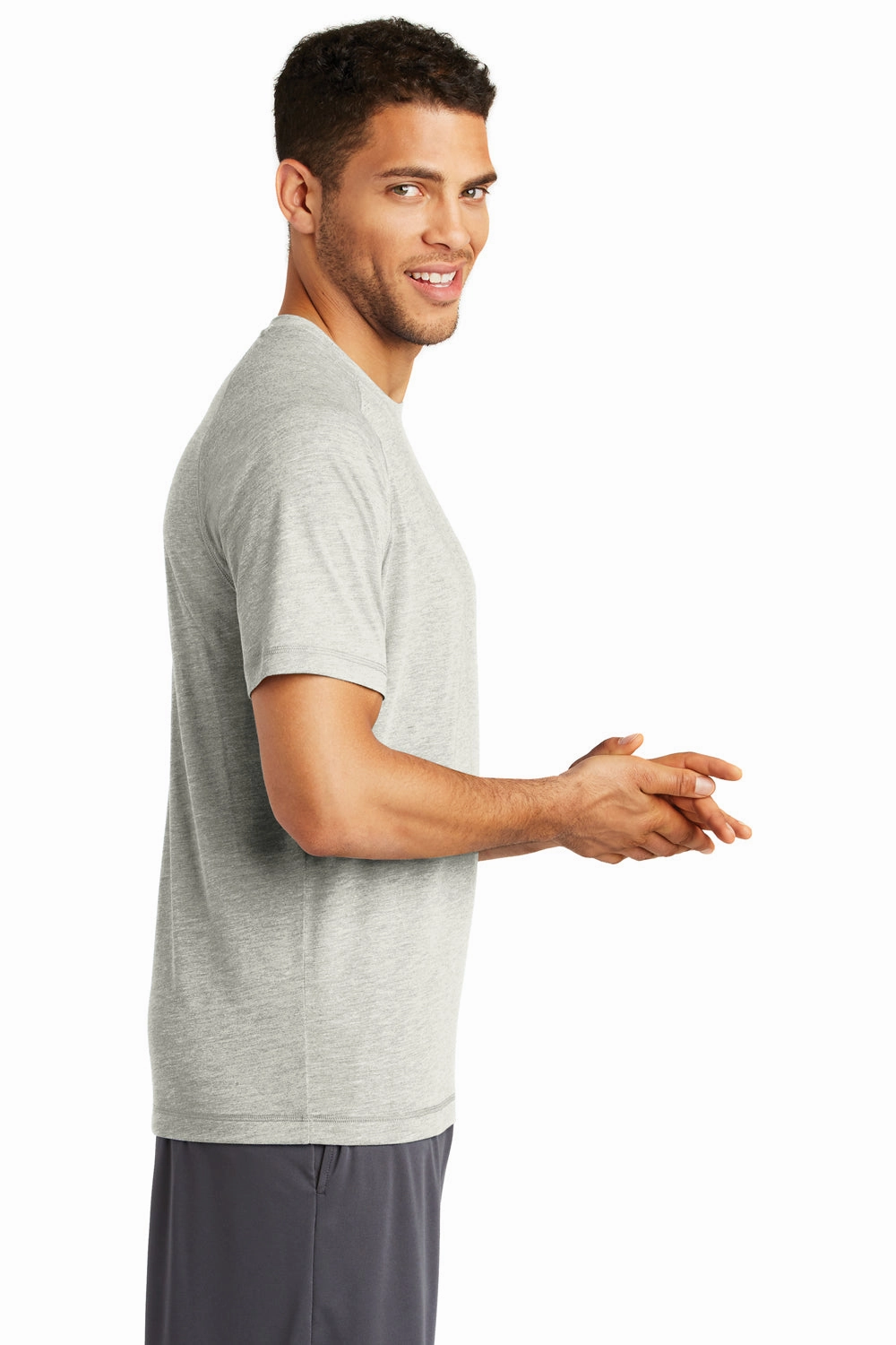 Sport-Tek Mens Moisture Wicking Short Sleeve Crewneck T-Shirt - Heather Light Grey