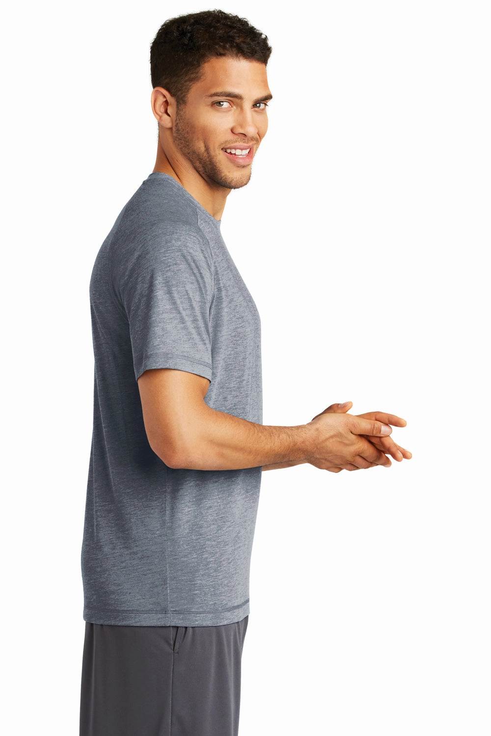 Sport-Tek Mens Moisture Wicking Short Sleeve Crewneck T-Shirt - Heather True Navy Blue